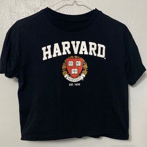 black Harvard crop tee shirt; fits as a small rather than a XS